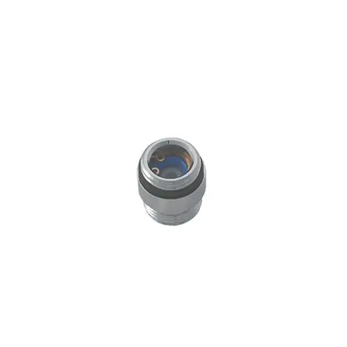 Brauseanschlussnippel aus Chrom von Kludi, ausgestattet mit Gewinde und Sichtfenster auf die Innenkomponenten. Ideal für Thermostate und ähnliche Anwendungen.